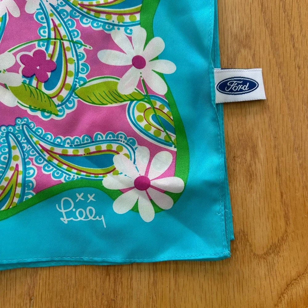 Lilly Pulitzer x Ford 100% Silk Scarf Breast Cancer Awareness Floral Paisley 55